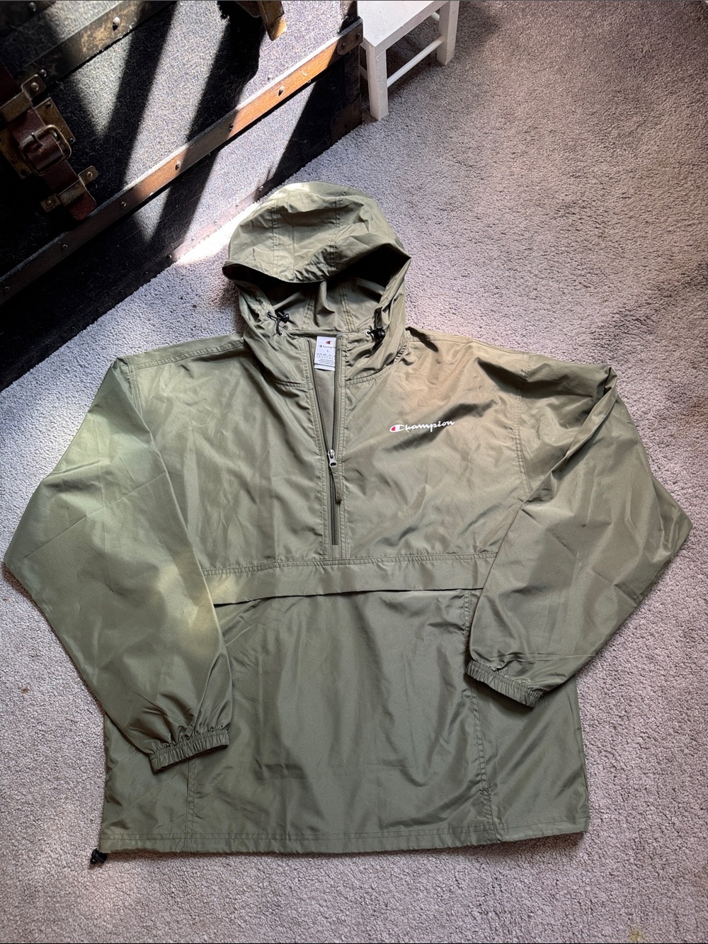 Champion Olive Green Pullover Windbreaker with Hood